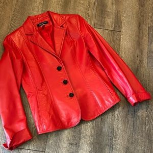 Vintage Jones Wear Red Leather Blazer Jacket Size Small